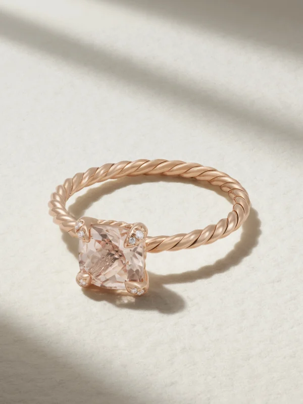 David Yurman Chatelaine 18-karat Rose Gold, Morganite and Diamond Ring