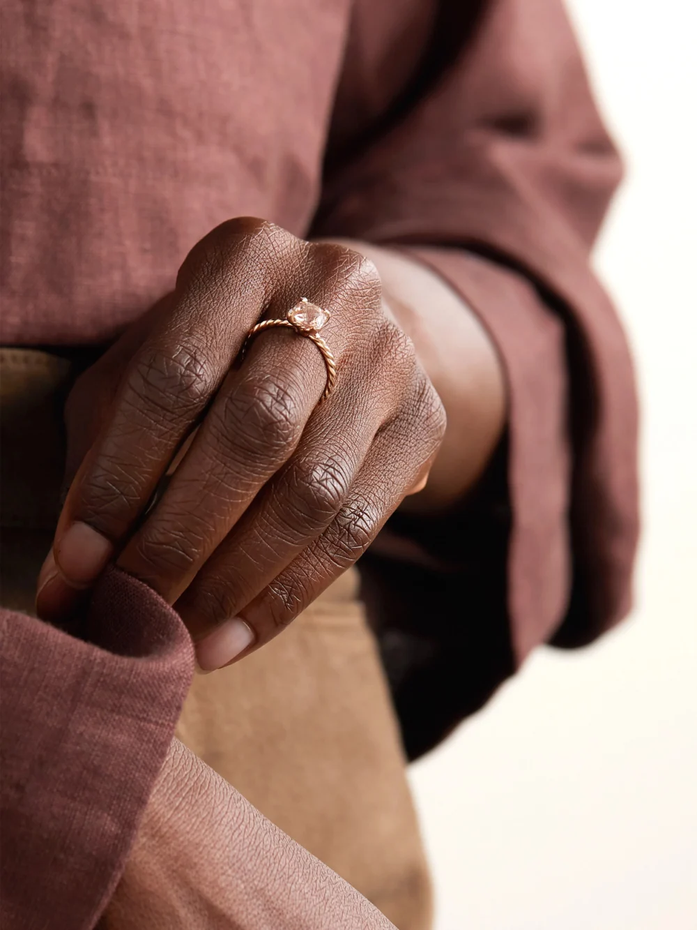 David Yurman Chatelaine 18-karat Rose Gold, Morganite and Diamond Ring, styled view