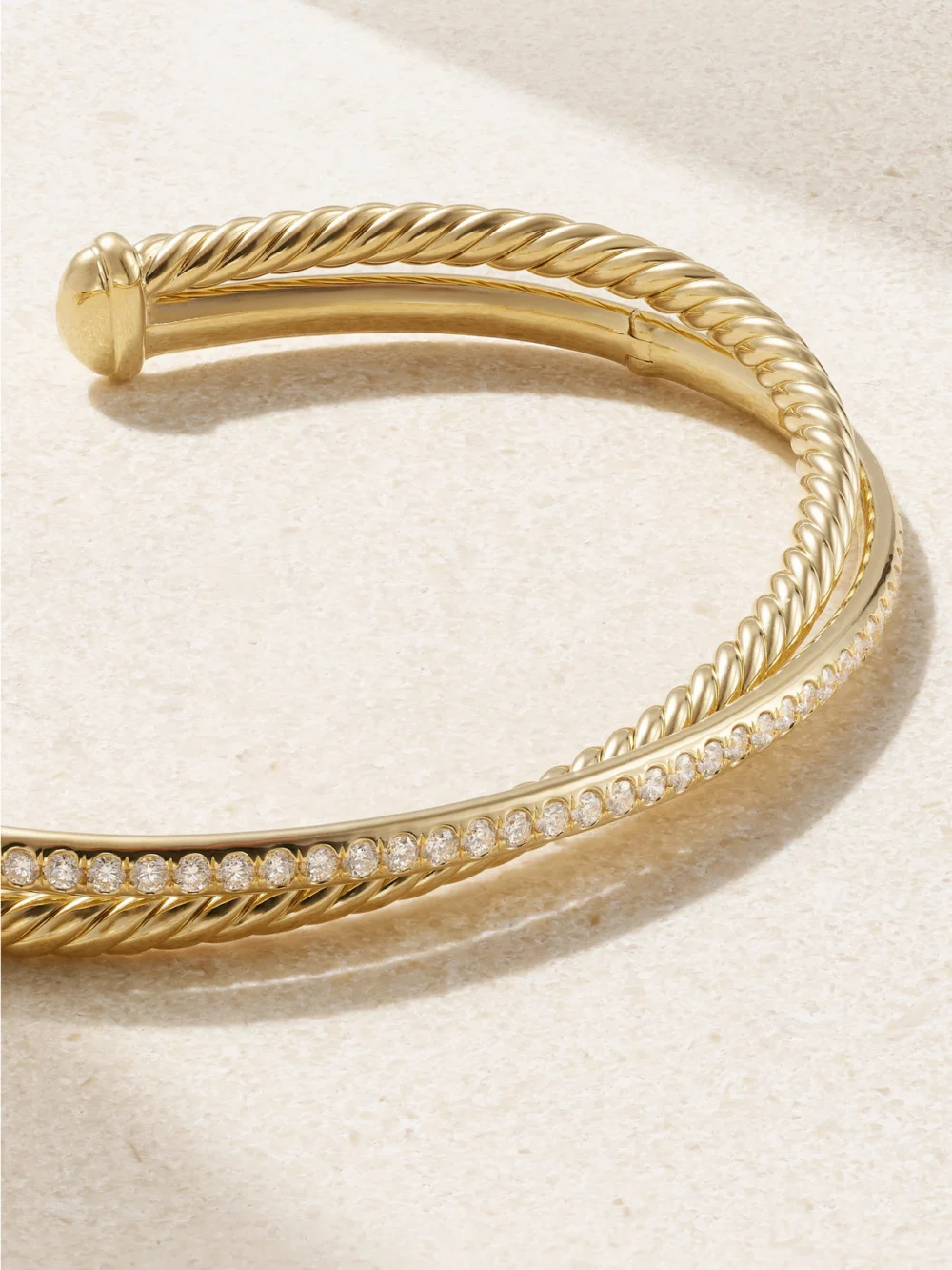 Close-up detail of the David Yurman Crossover 18-karat Gold Diamond Cuff