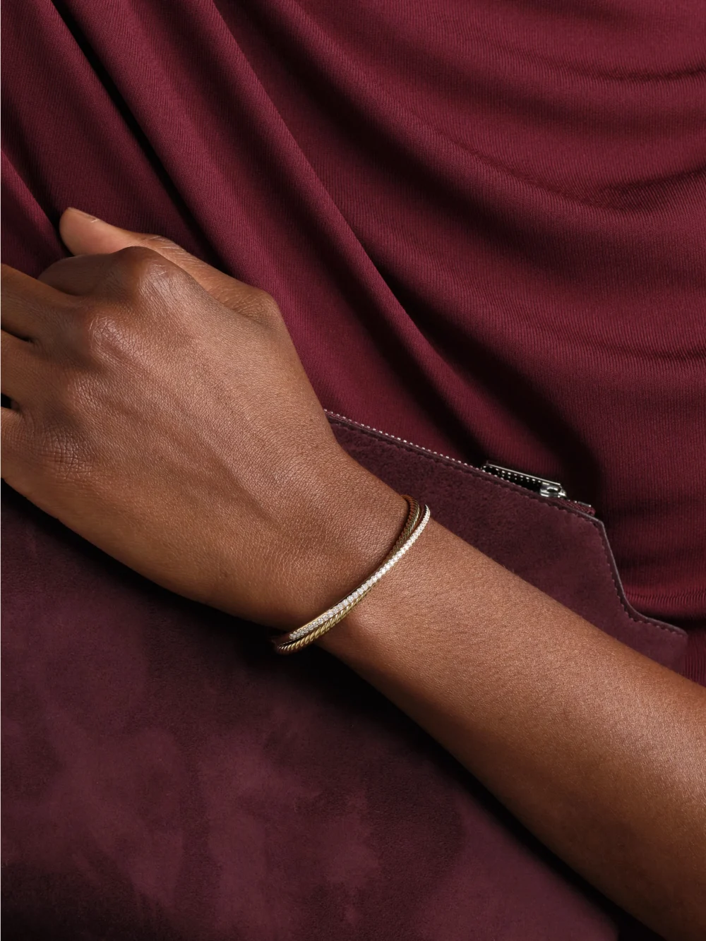 David Yurman Crossover 18-karat Gold Diamond Cuff, styled view