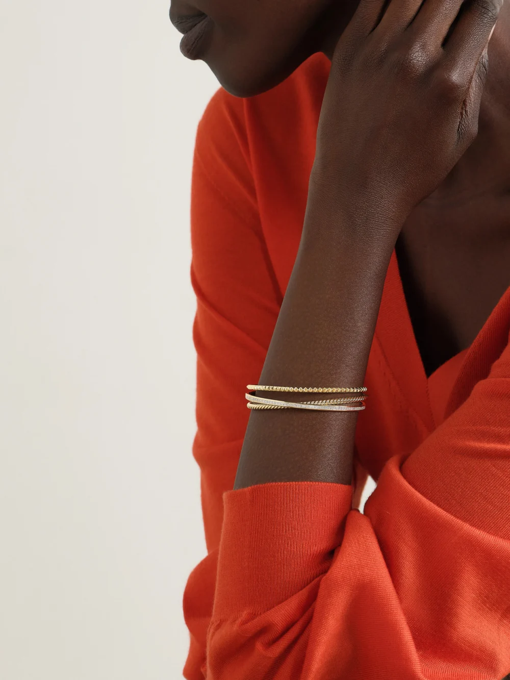 David Yurman Crossover Trio 18-karat Gold Diamond Cuff, styled view