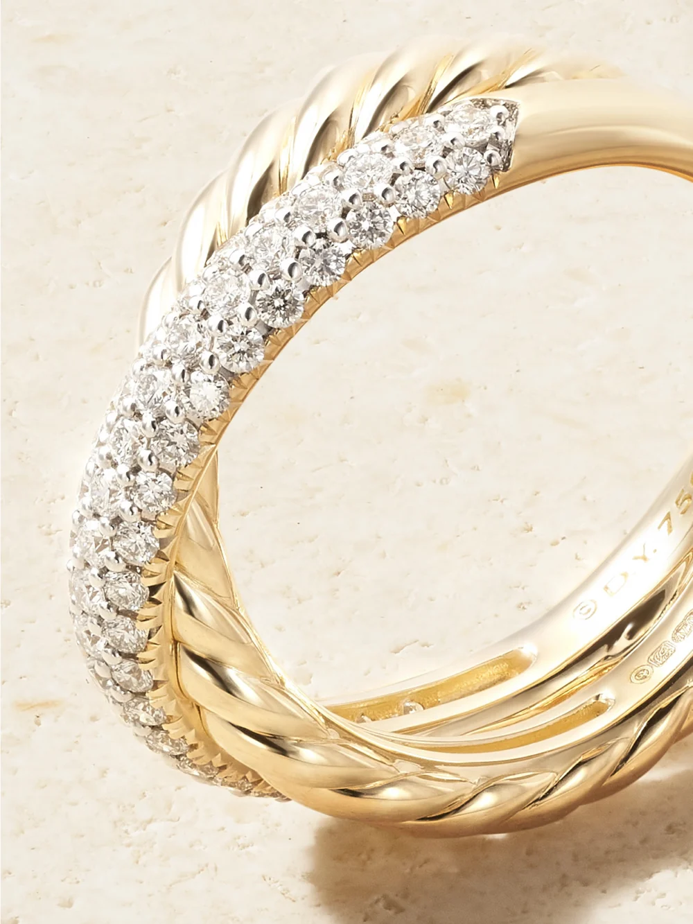Close-up detail of the David Yurman Crossover® Two Row 18-karat Gold Diamond Ring