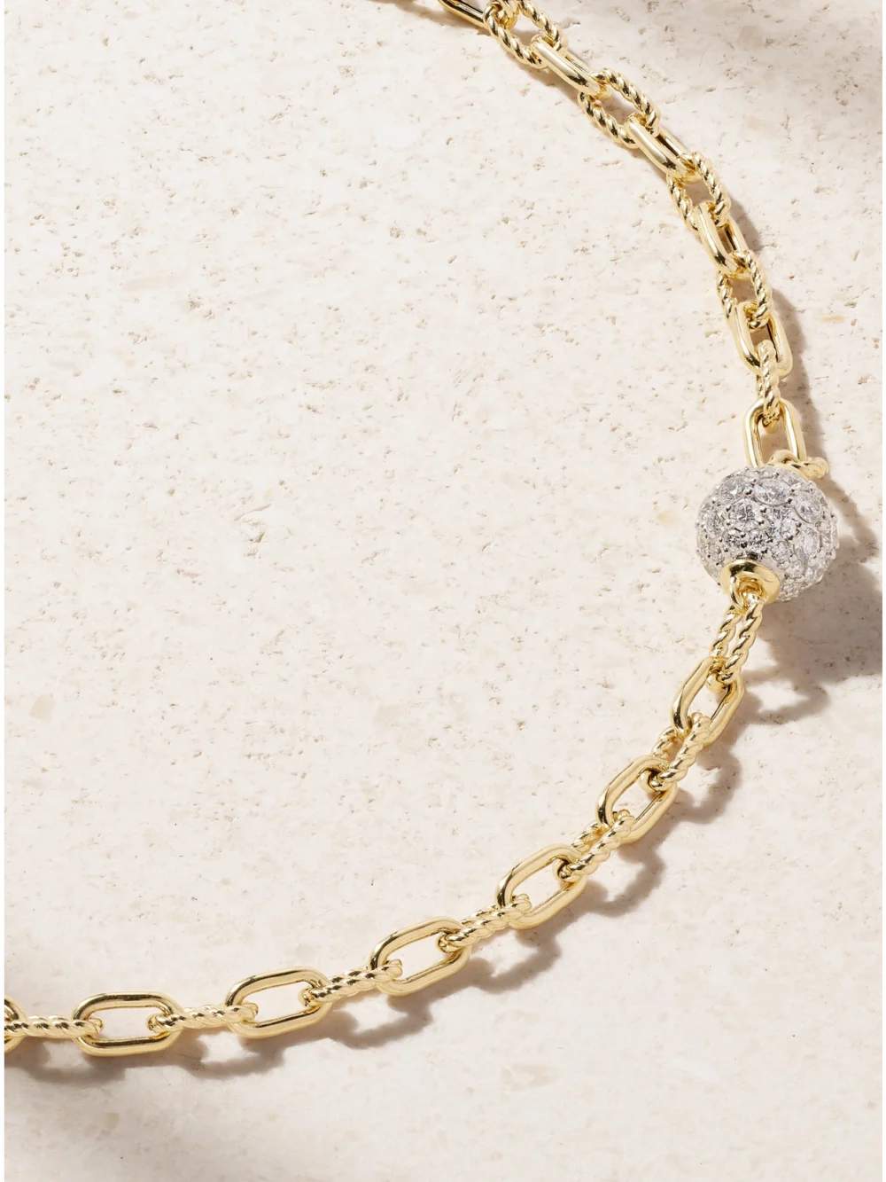 Close-up detail of the David Yurman Dy Madison® Rhodium-plated 18-karat Gold Diamond Necklace