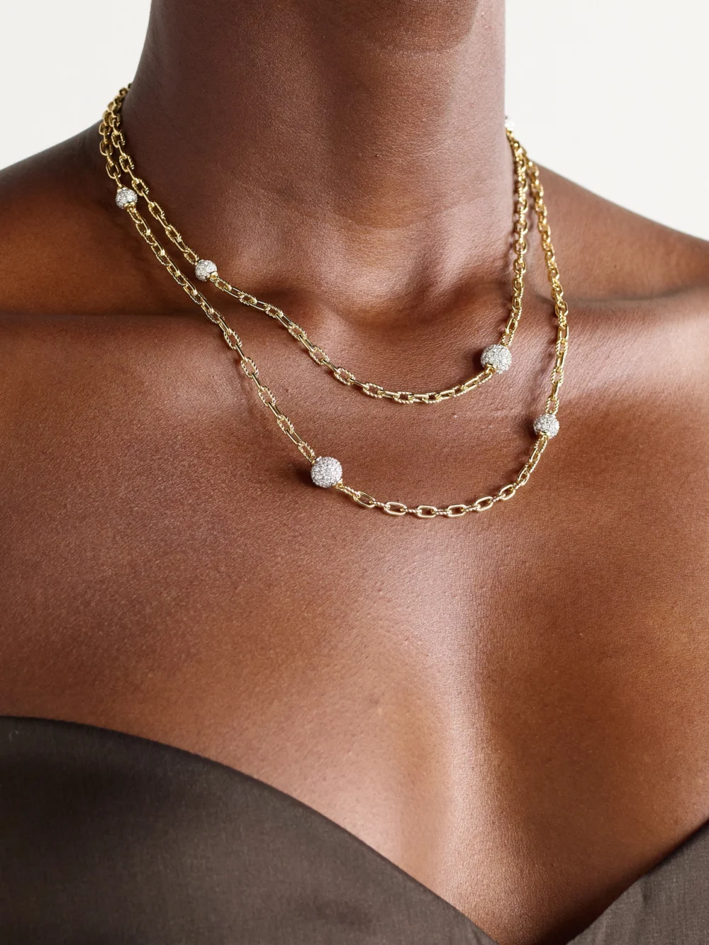 David Yurman Dy Madison® Rhodium-plated 18-karat Gold Diamond Necklace, styled view