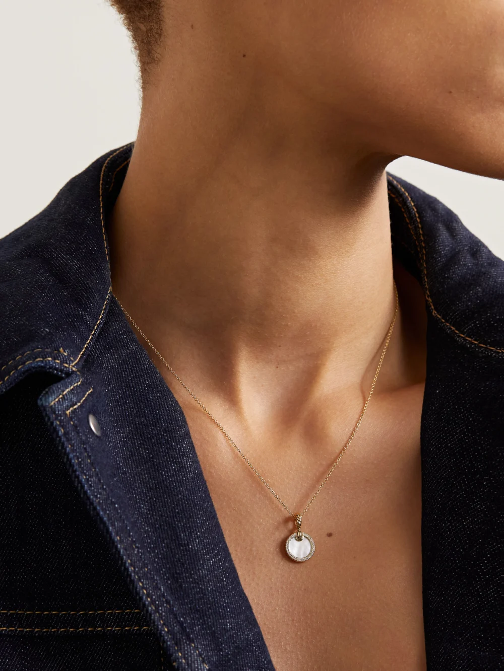 David Yurman Elements 18-karat Gold, Mother-of-pearl and Diamond Necklace, styled view