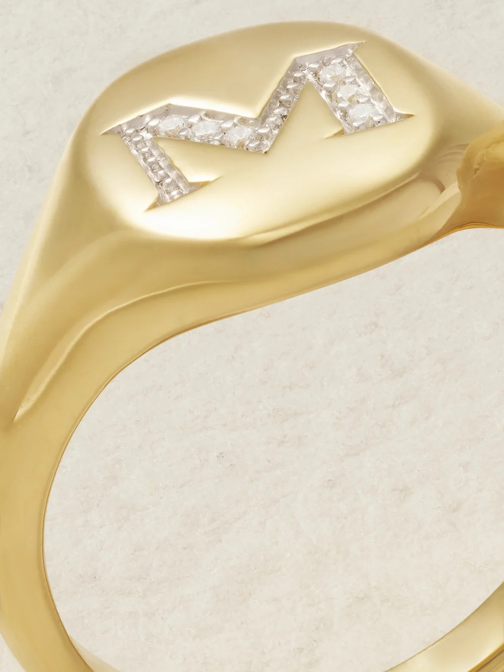 Close-up detail of the David Yurman Initial 18-karat Gold Diamond Pinky Ring