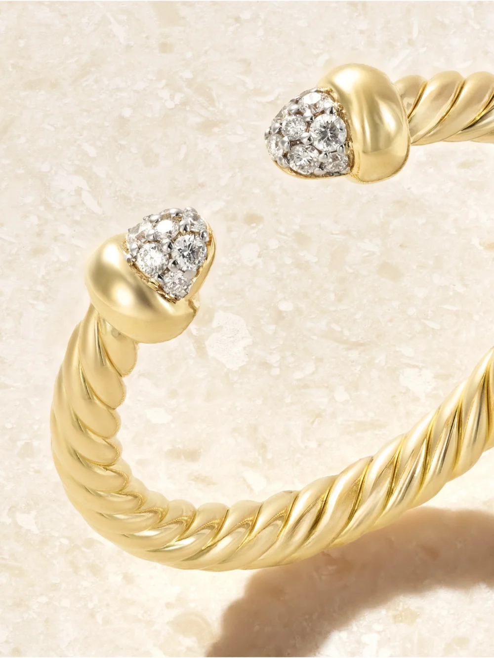 Close-up detail of the David Yurman Micro Cablespira® 18-karat Gold Diamond Ring