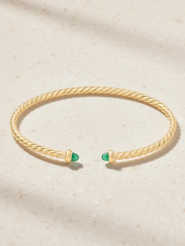 David Yurman Micro Cablespira Flex 18-karat Gold Emerald Bangle