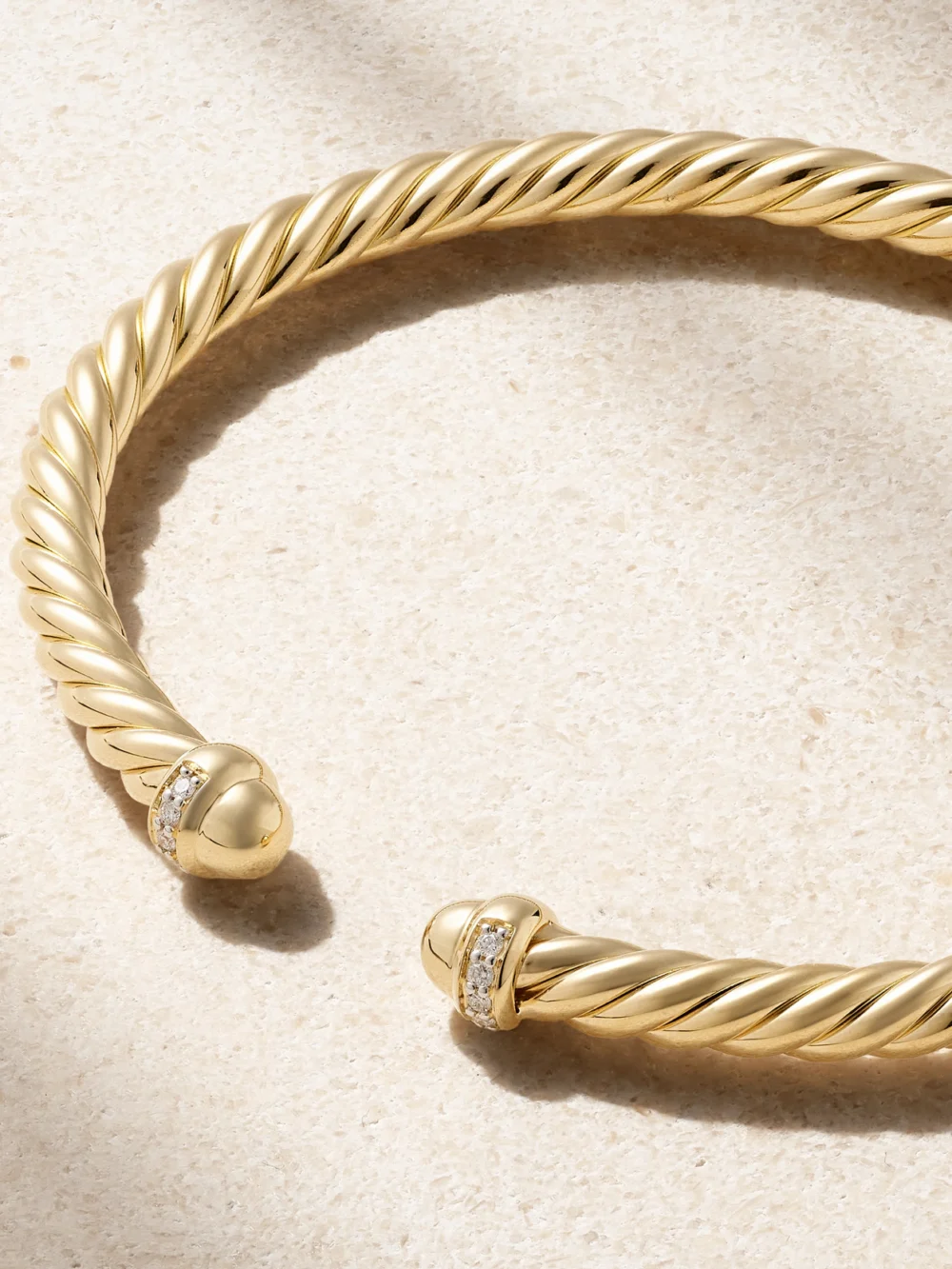Close-up detail of the David Yurman Modern Cable 18-karat Gold Diamond Cuff