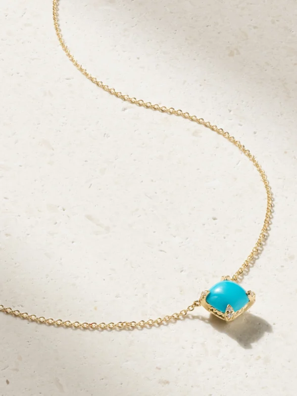 David Yurman Petite Châtelaine 18-karat Gold, Turquoise and Diamond Necklace