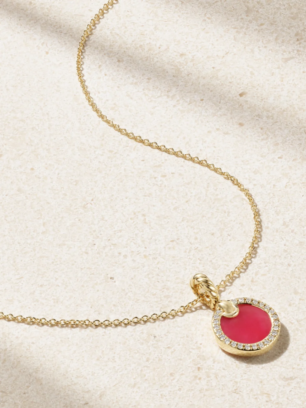 David Yurman Petite Elements 18-karat Gold, Rhodonite and Diamond Necklace