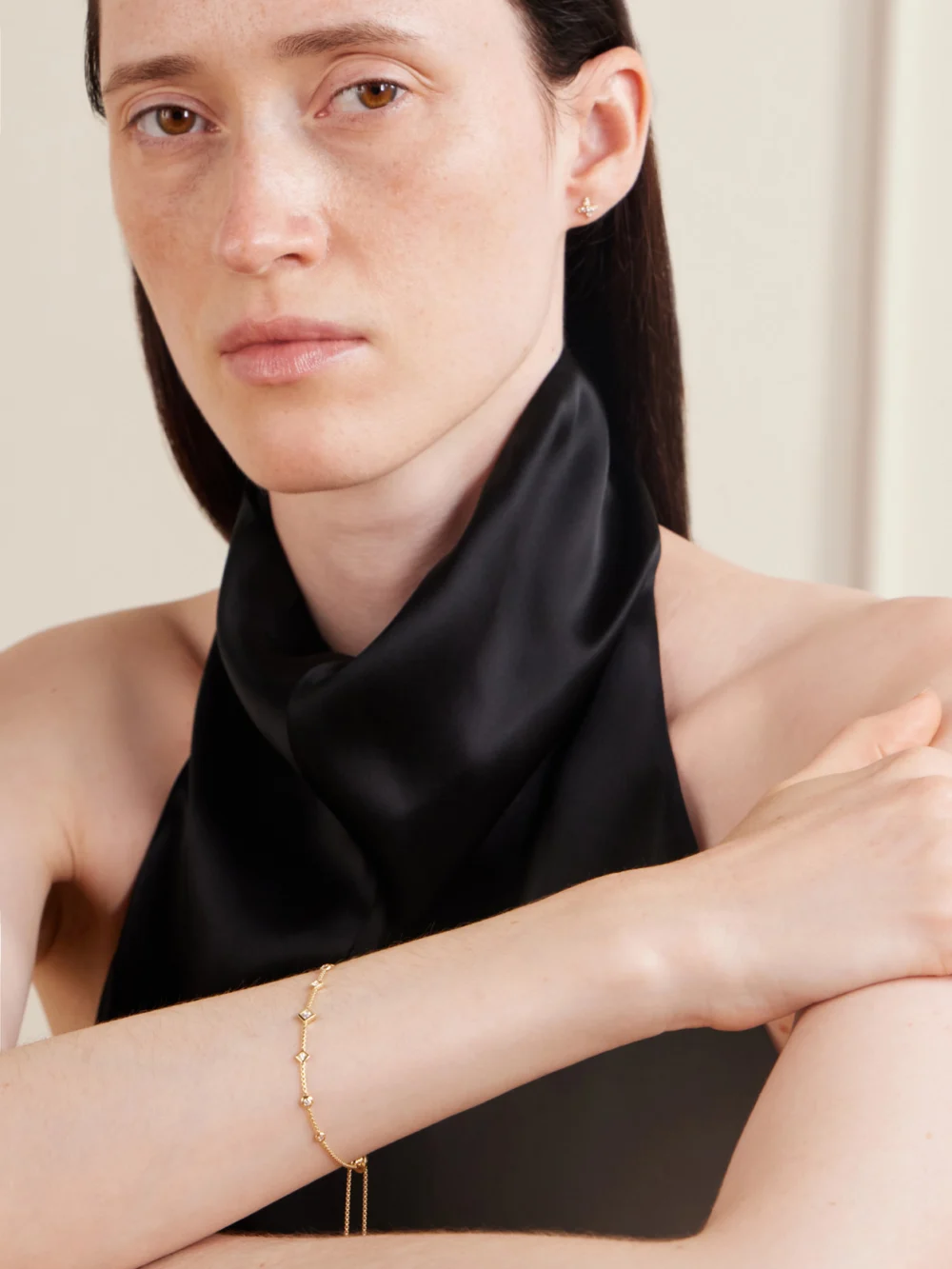 David Yurman Petite Modern Renaissance® 18-karat Yellow Gold Diamond Bracelet, styled view