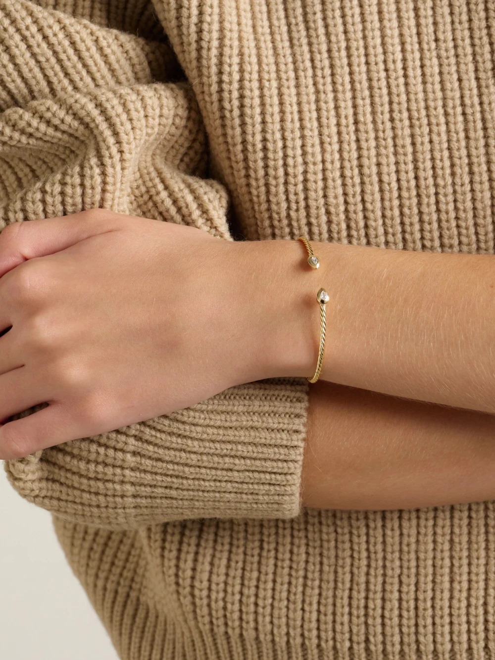 David Yurman Petite Modern Renaissance® Cablespira® 18-karat Gold Diamond Cuff, styled view