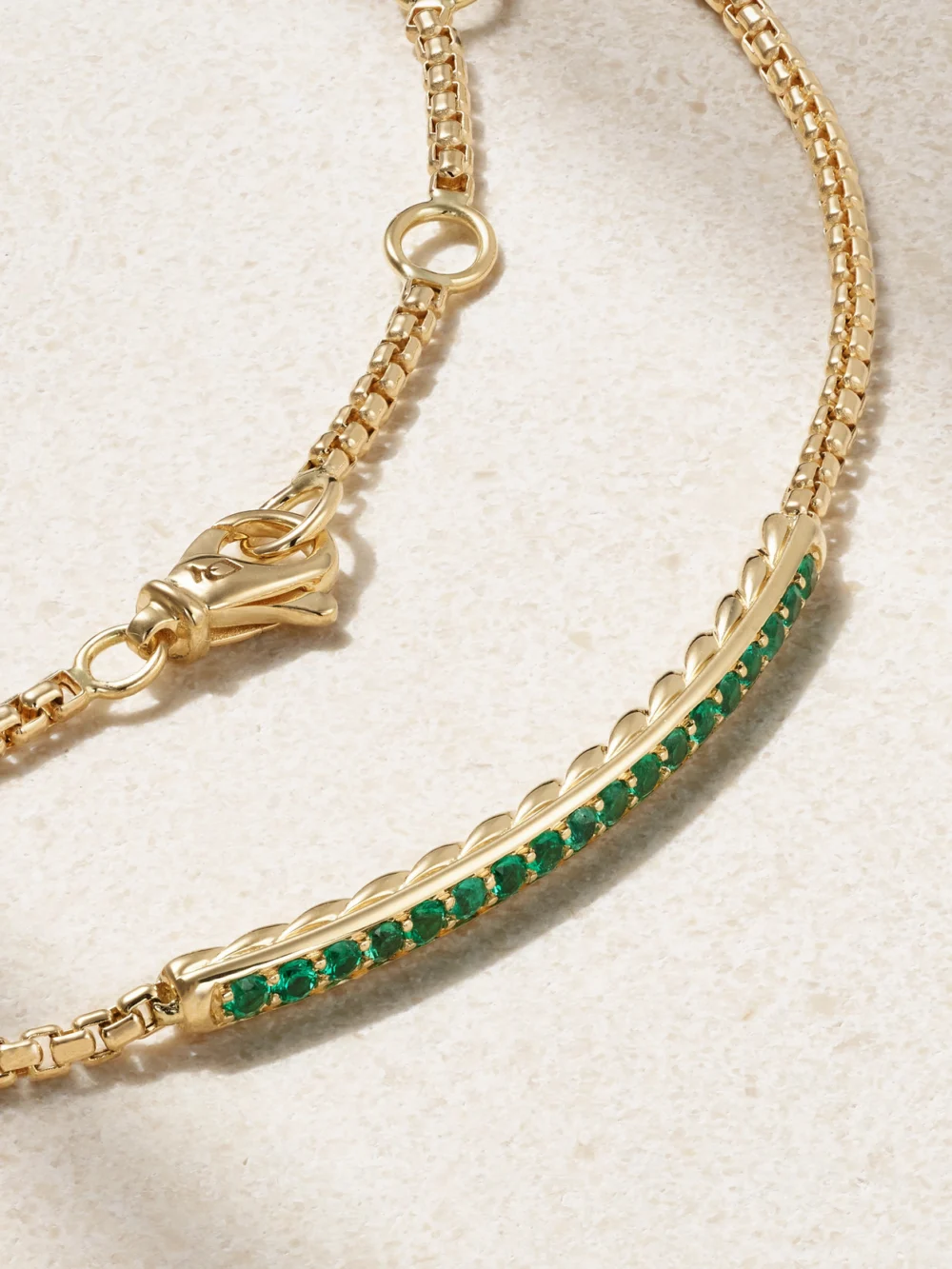Back view of the David Yurman Petite Pavé 18-karat Gold Emerald Bracelet