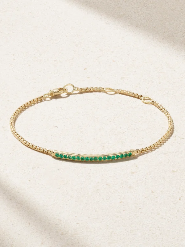 David Yurman Petite Pavé 18-karat Gold Emerald Bracelet