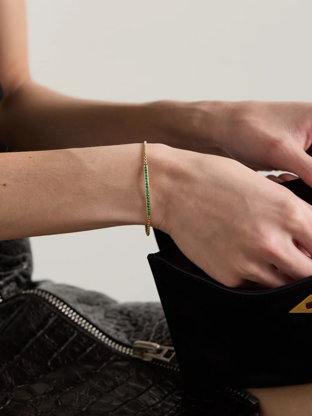 David Yurman Petite Pavé 18-karat Gold Emerald Bracelet, styled view