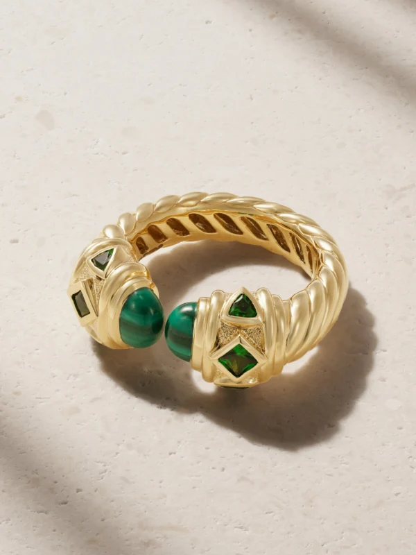 David Yurman Renaissance 18-karat Gold, Malachite and Diopside Ring