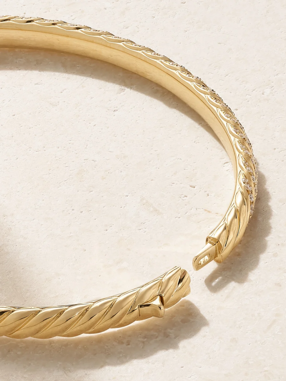 Close-up detail of the David Yurman Sculpted Cable 18-karat Gold Diamond Bangle