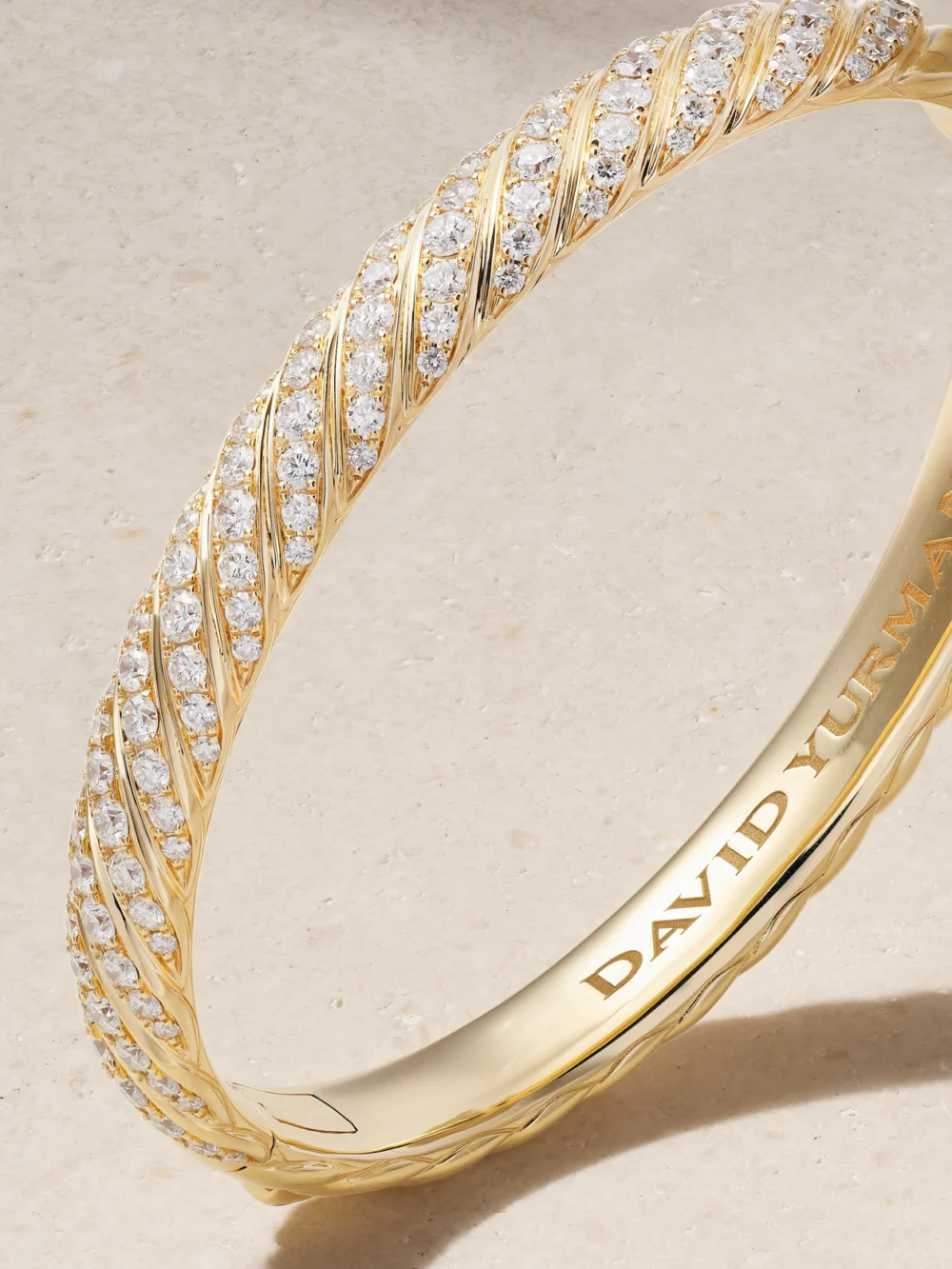 Close-up detail of the David Yurman Sculpted Cable 18-karat Gold Diamond Bracelet