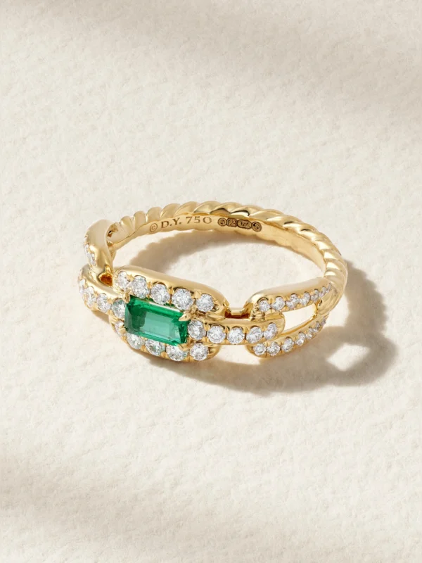 David Yurman Stax 18-karat Gold, Diamond and Emerald Ring