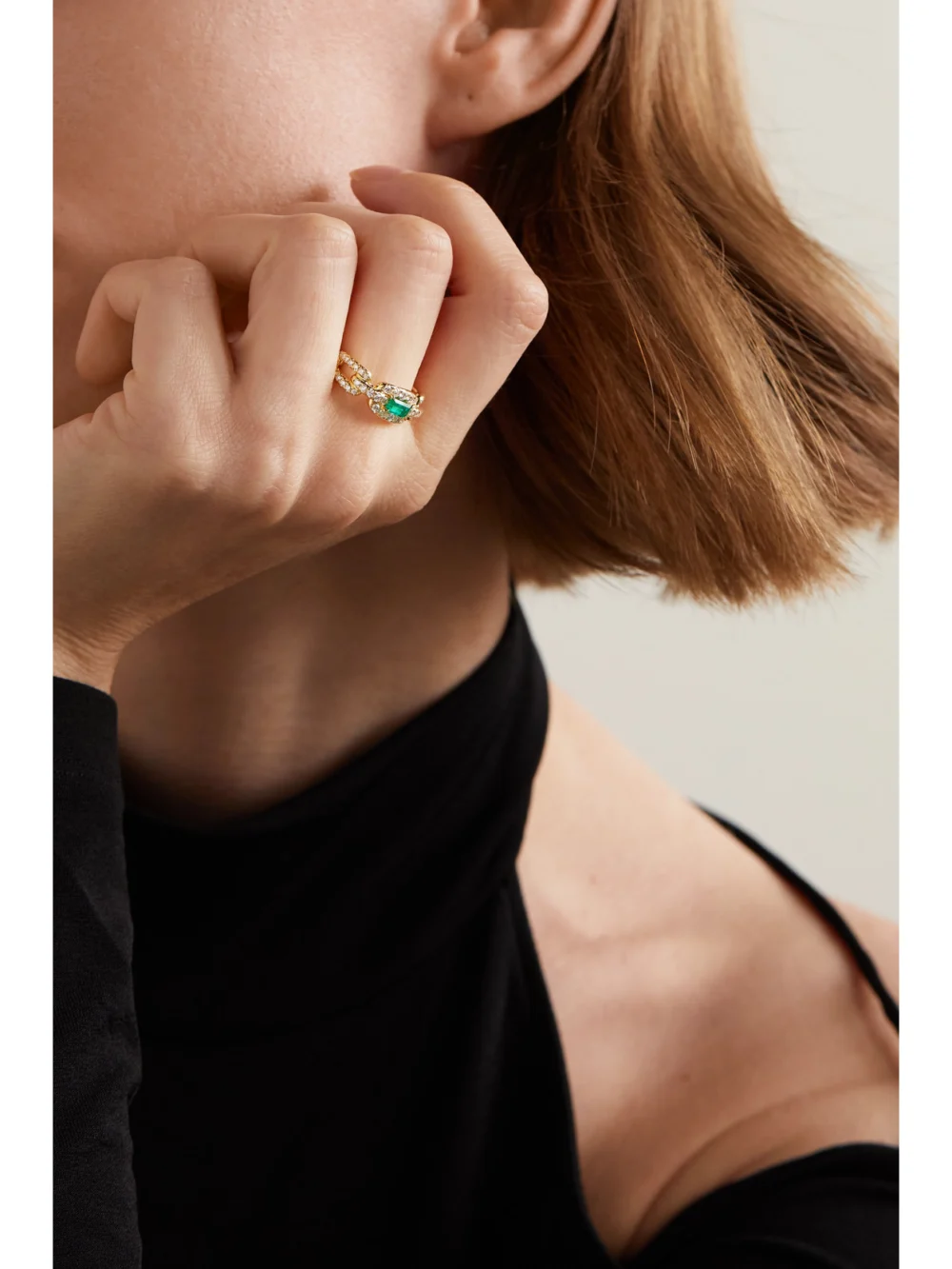 David Yurman Stax 18-karat Gold, Diamond and Emerald Ring, styled view