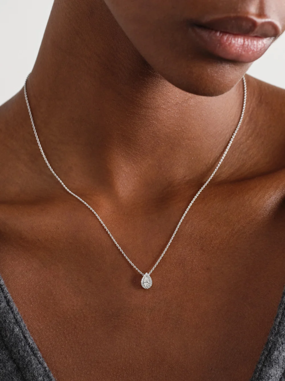De Beers London Aura 18-karat White Gold Diamond Necklace, styled view