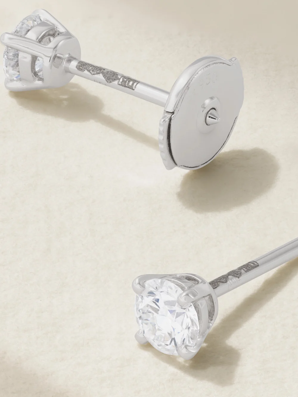 Back view of the De Beers London Db Classic Platinum Diamond Earrings