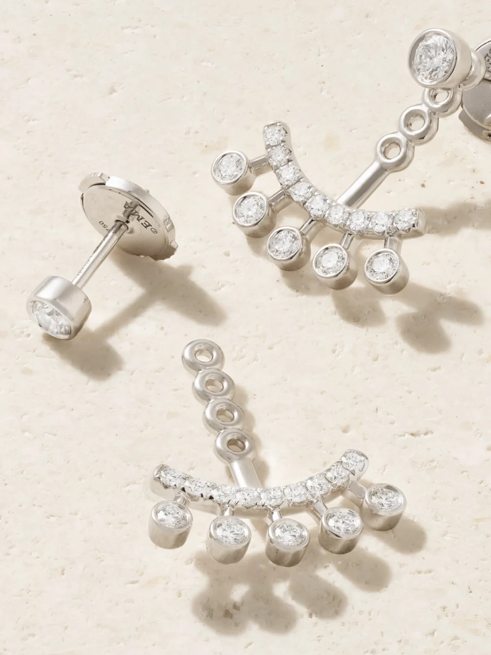 Back view of the De Beers London Dewdrop Jacket 18-karat White Gold Diamond Earrings