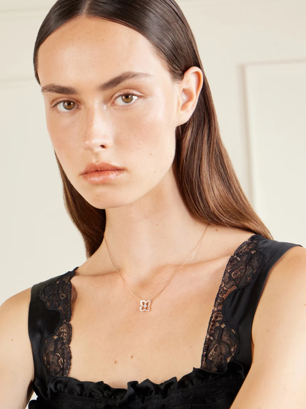 De Beers London Lotus By De Beers 18-karat Rose Gold Diamond Necklace, styled view