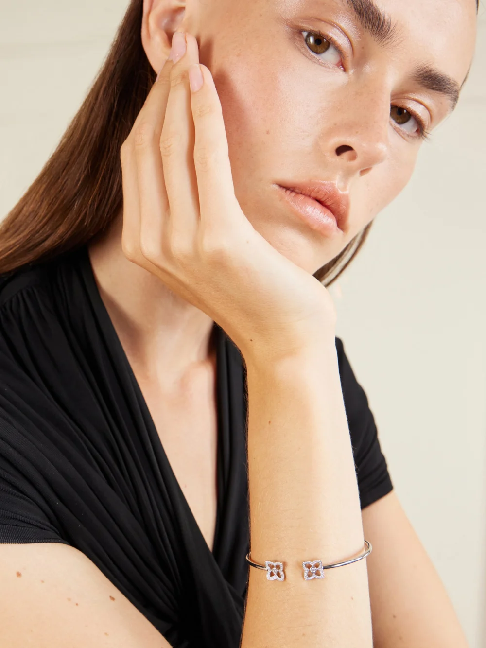 De Beers London Lotus By De Beers 18-karat White Gold Diamond Bangle, styled view