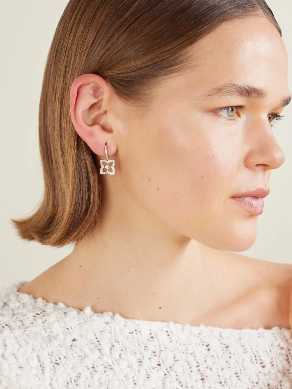 De Beers London Lotus By De Beers 18-karat White Gold Diamond Earrings, styled view
