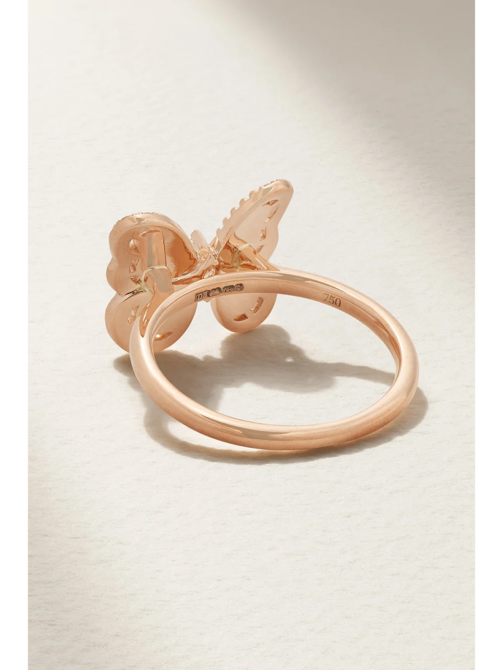 Back view of the De Beers London Portraits of Nature Butterfly 18-karat Rose Gold Diamond Ring