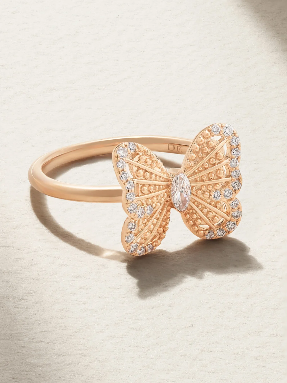 De Beers London Portraits of Nature Butterfly 18-karat Rose Gold Diamond Ring in 53