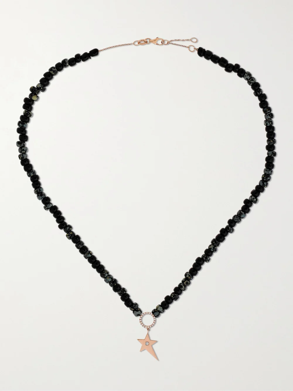 Close-up detail of the Diane Kordas 14-karat Rose Gold, Bead and Diamond Necklace