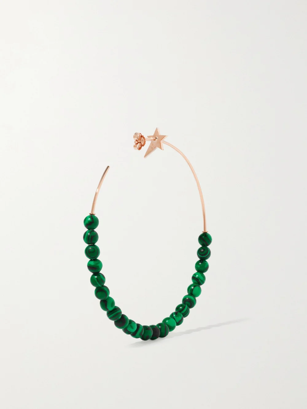 Back view of the Diane Kordas 18-karat Rose Gold, Malachite and Diamond Hoop Earrings