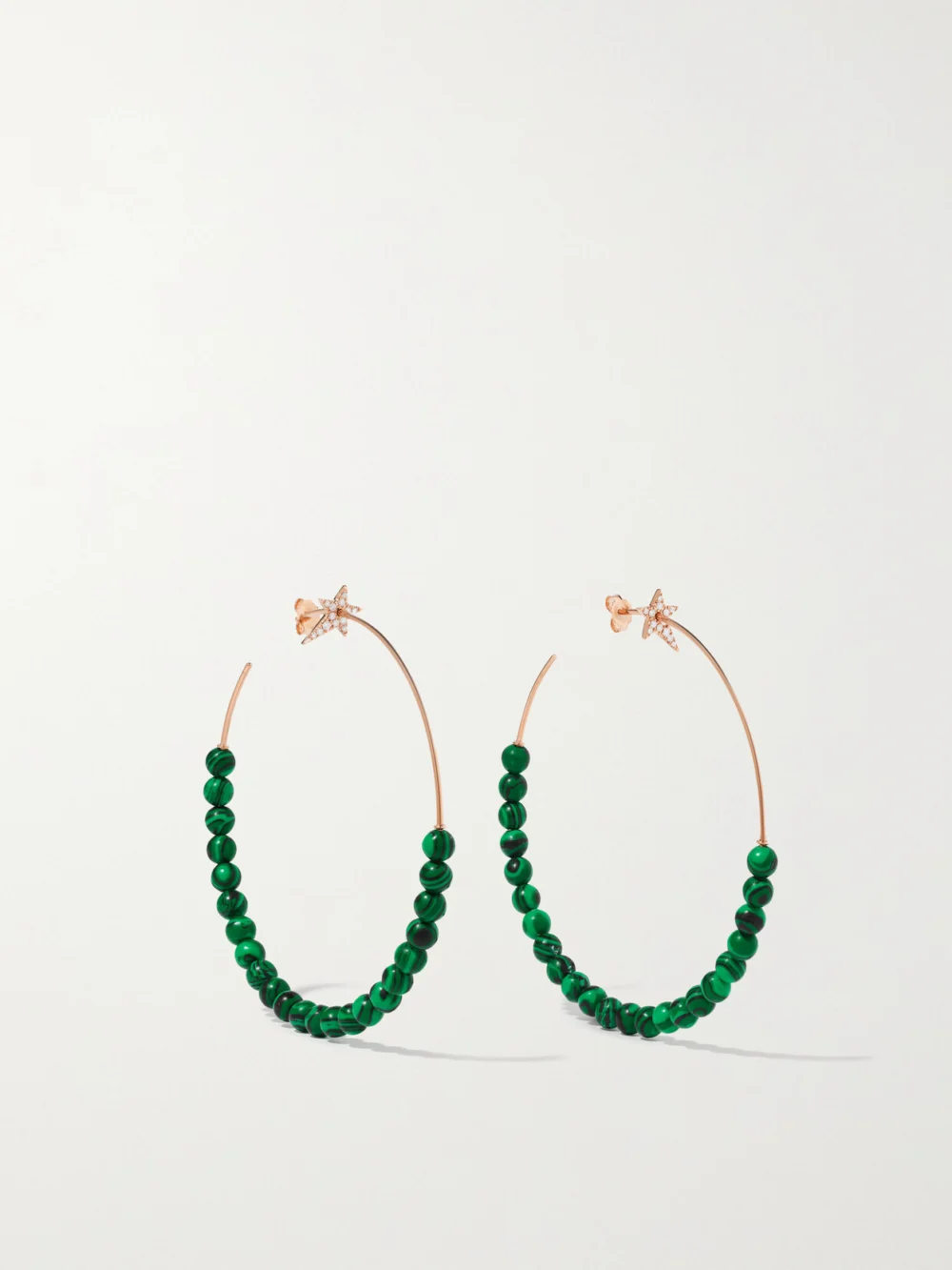 Diane Kordas 18-karat Rose Gold, Malachite and Diamond Hoop Earrings