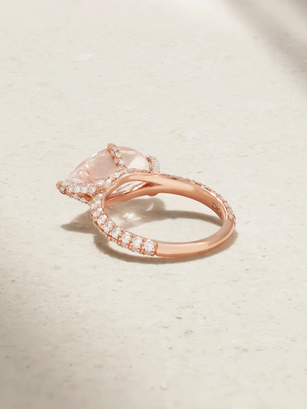 Back view of the Diane Kordas 18-karat Rose Gold, Morganite and Diamond Pinky Ring