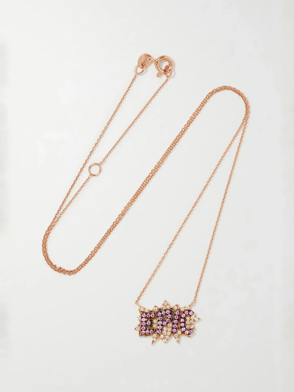 Close-up detail of the Diane Kordas Epic 18-karat Rose Gold, Sapphire and Diamond Necklace