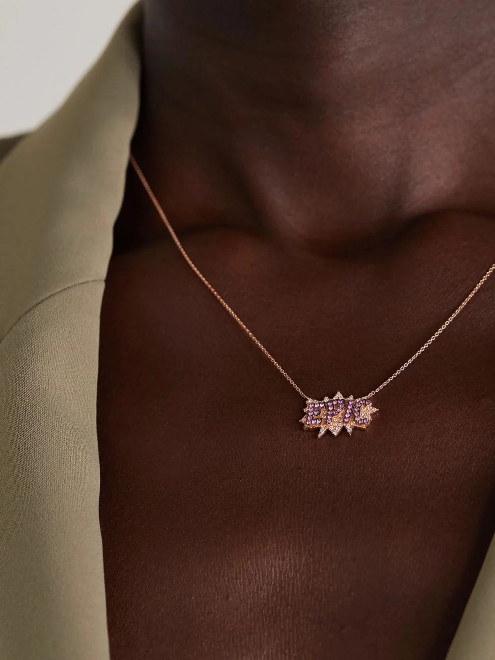 Diane Kordas Epic 18-karat Rose Gold, Sapphire and Diamond Necklace, styled view