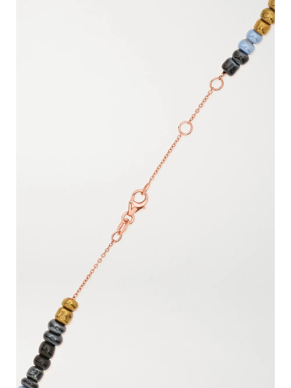 Back view of the Diane Kordas Evil Eye 14-karat Rose Gold, Bead and Diamond Necklace