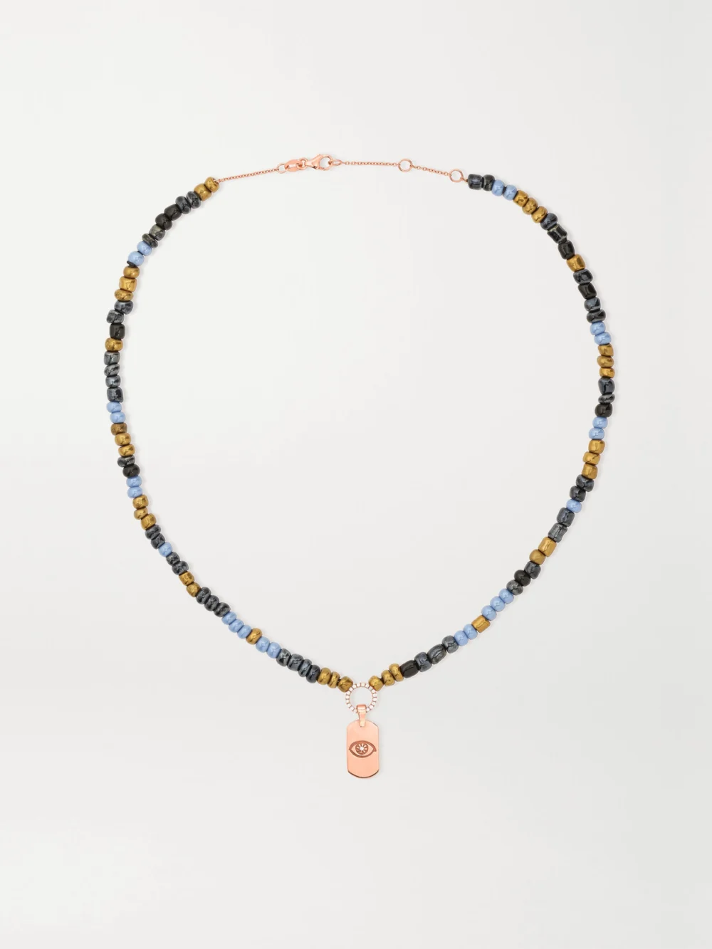 Diane Kordas Evil Eye 14-karat Rose Gold, Bead and Diamond Necklace in blue