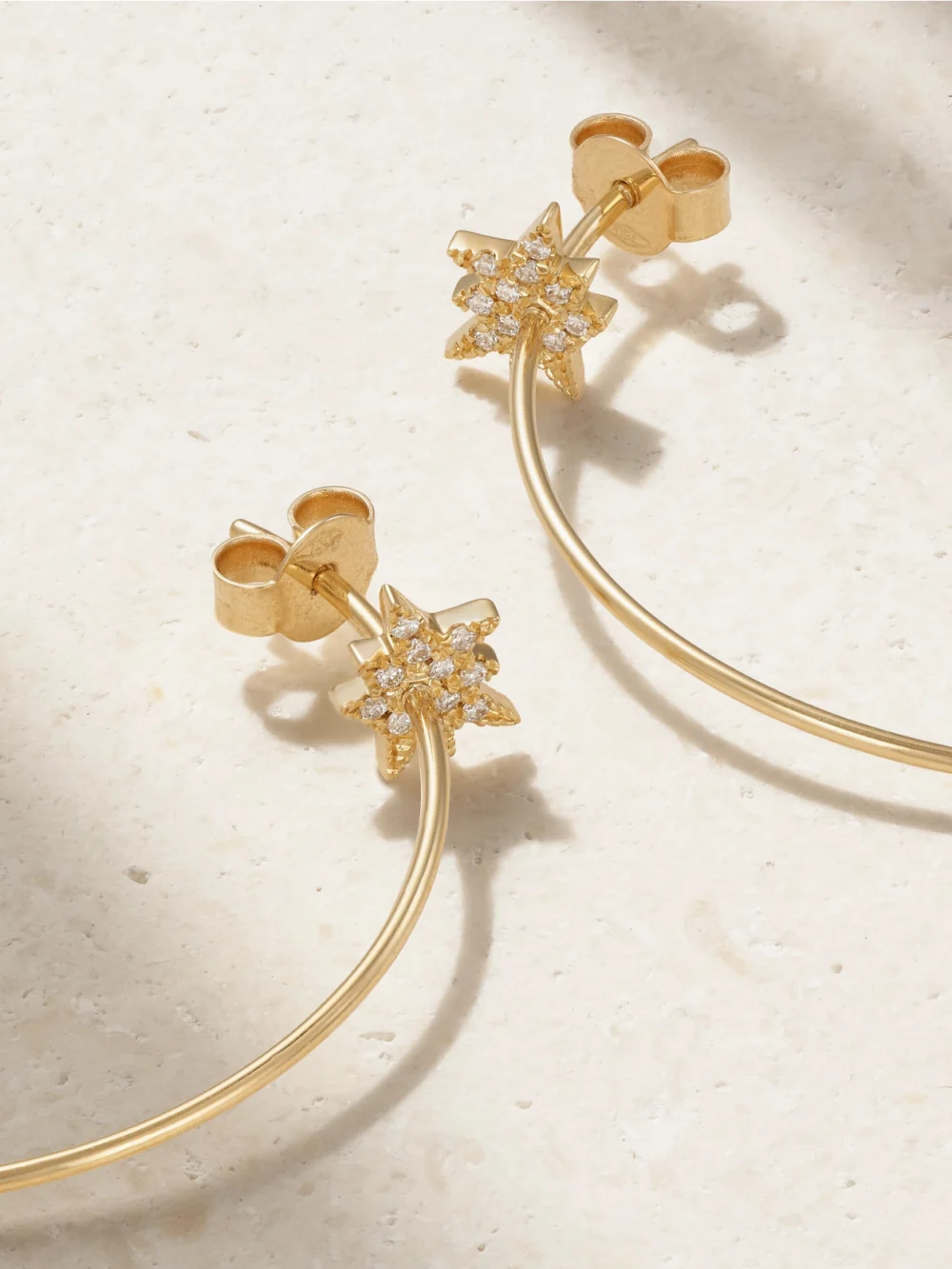 Close-up detail of the Diane Kordas Explosion Medium 18-karat Gold Diamond Hoop Earrings
