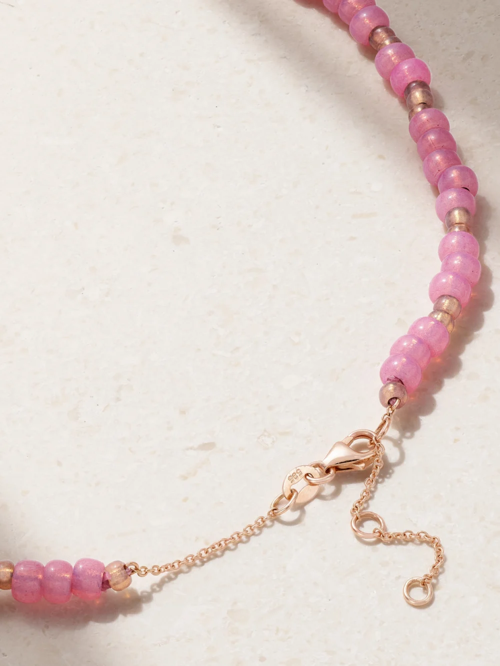 Back view of the Diane Kordas Id 14-karat Rose Gold, Bead and Diamond Necklace