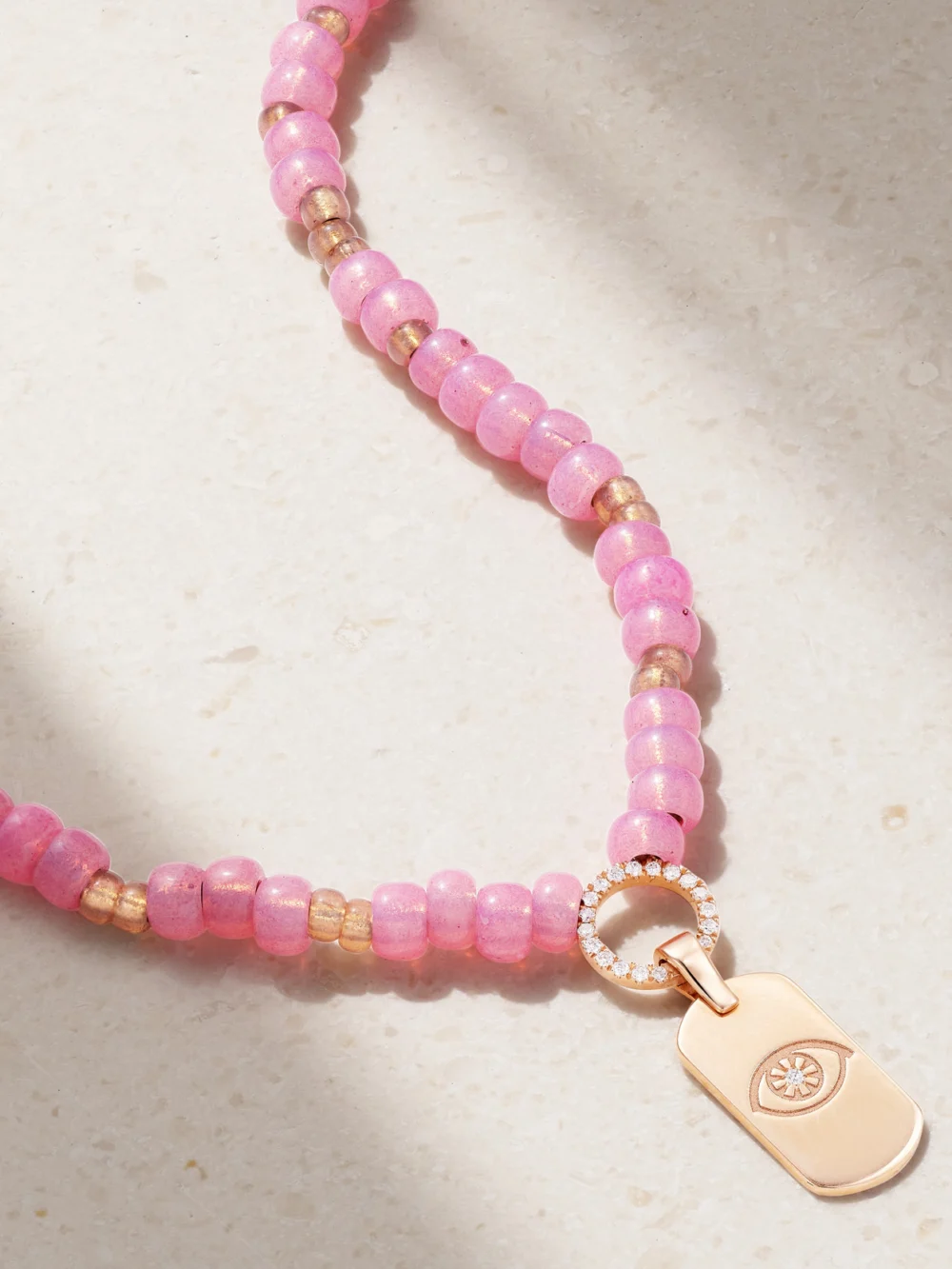 Close-up detail of the Diane Kordas Id 14-karat Rose Gold, Bead and Diamond Necklace
