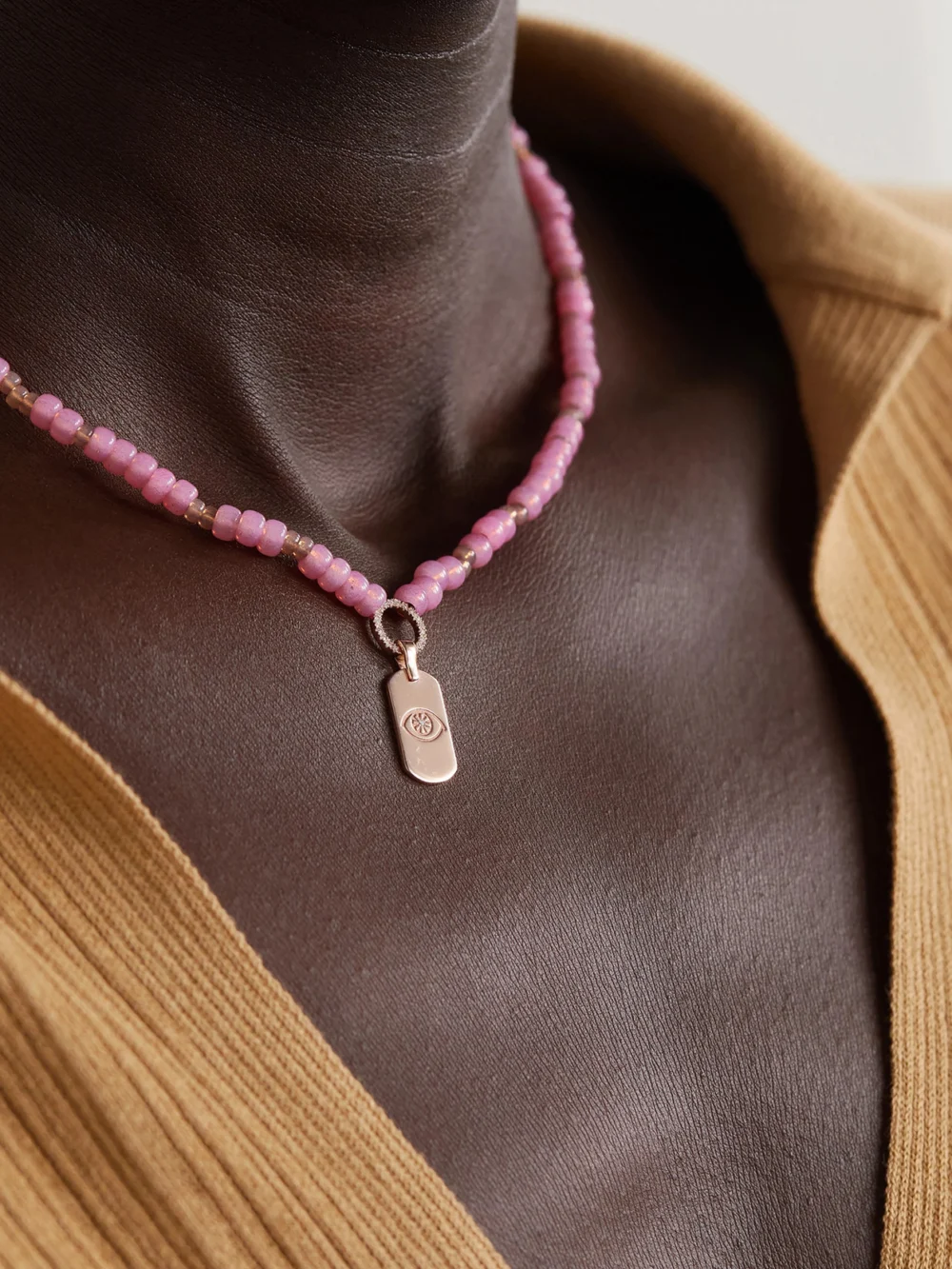Diane Kordas Id 14-karat Rose Gold, Bead and Diamond Necklace, styled view