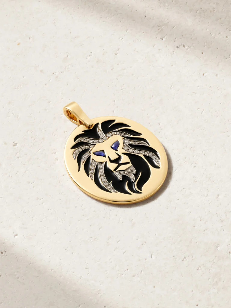 Diane Kordas Lion 18-karat Gold, Diamond, Sapphire and Enamel Pendant