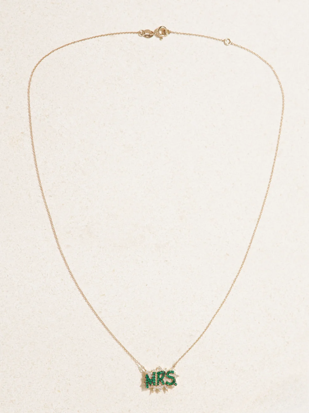 Close-up detail of the Diane Kordas Mrs. 18-karat Gold, Emerald and Diamond Necklace