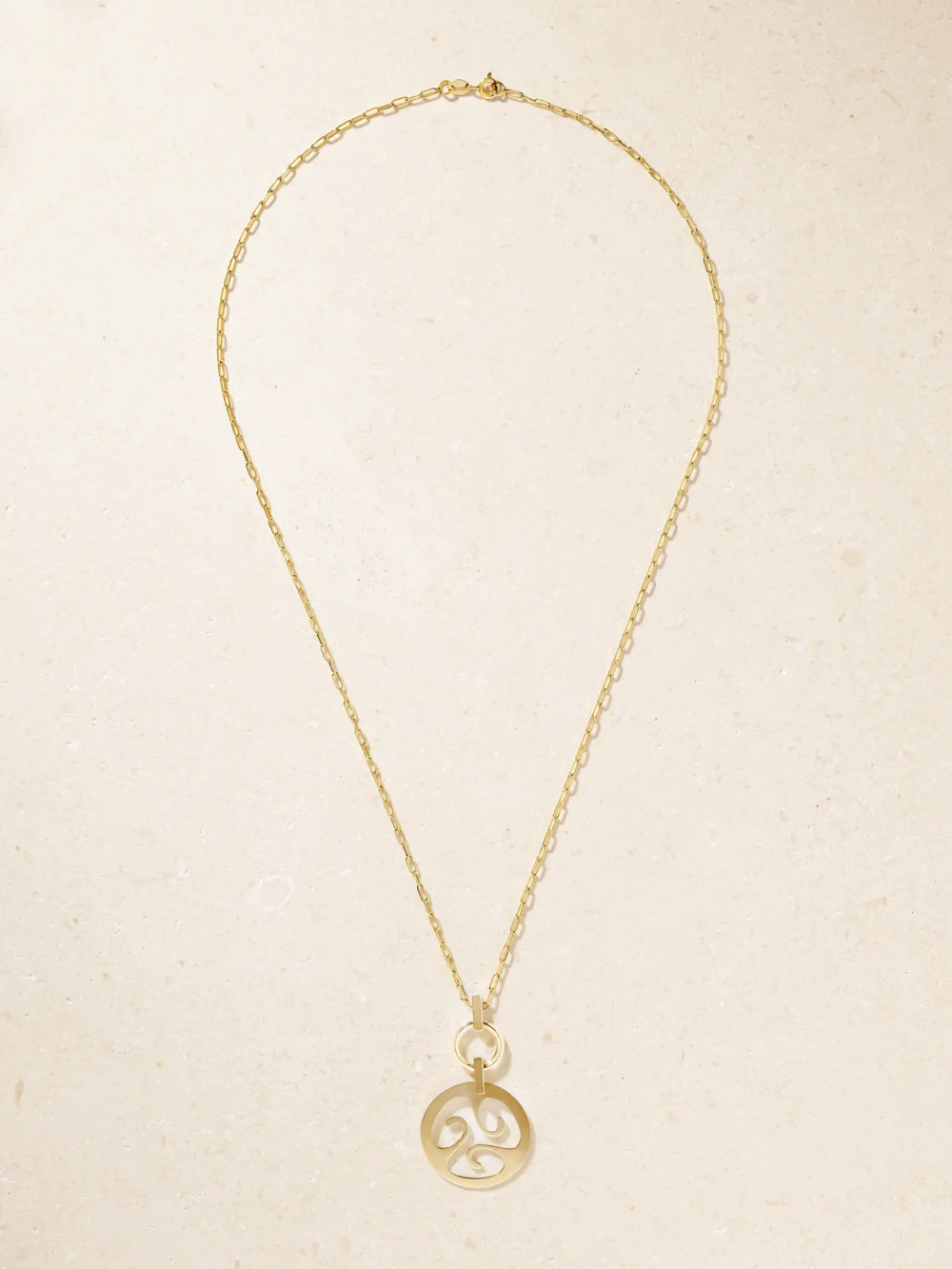 Close-up detail of the Diane Kordas Trippy Nomad 14-karat Gold Pendant Necklace
