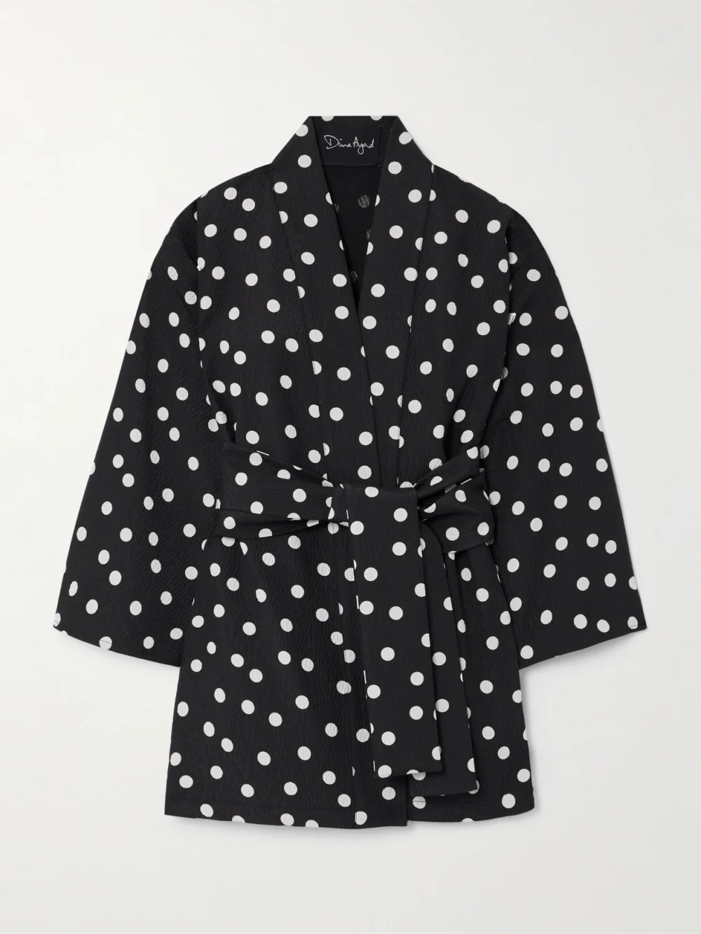 Dima Ayad Belted Polka-dot Textured-crepe Jacket in black