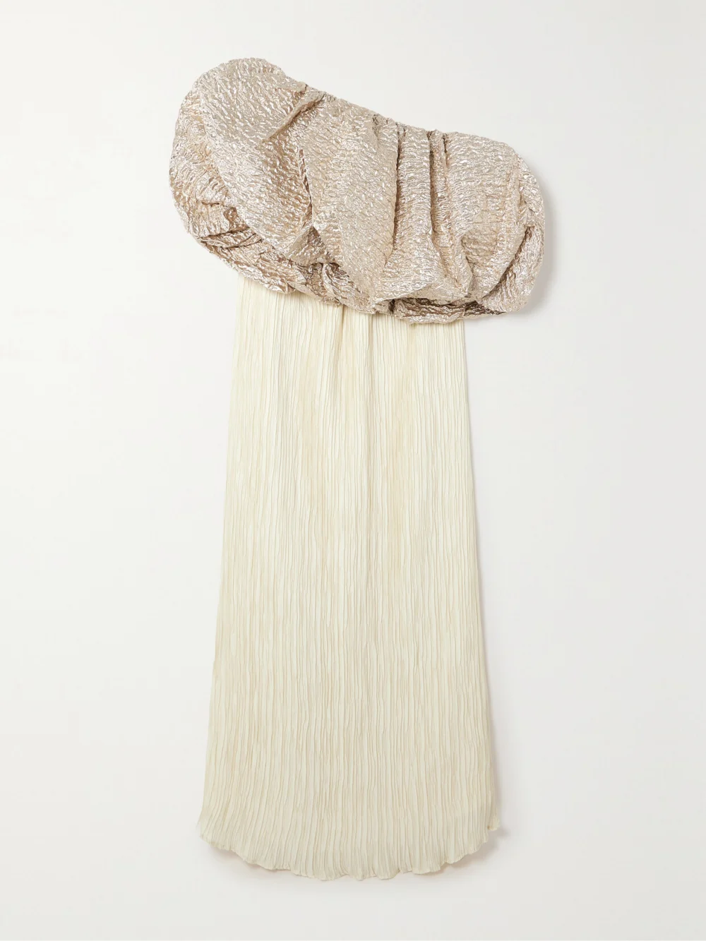 Dima Ayad Convertible Popcorn Lamé and Plissé-crepe Gown in gold